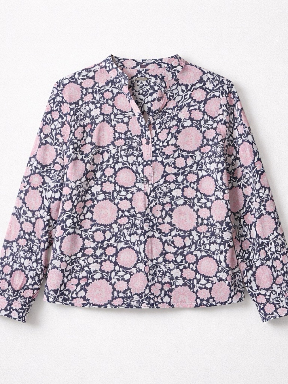 Lucky Brand Navy and Pink Floral Blouse